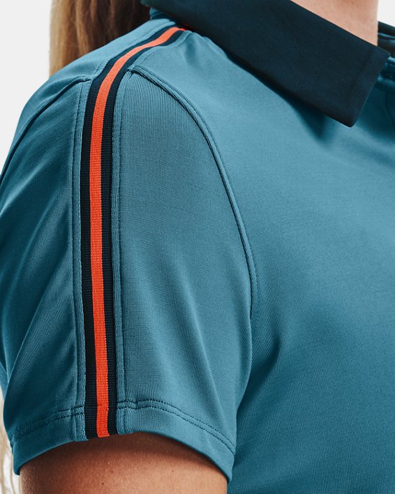 Damen UA Zinger Sleeve Stripe Poloshirt, Blue, pdpMainDesktop image number 4